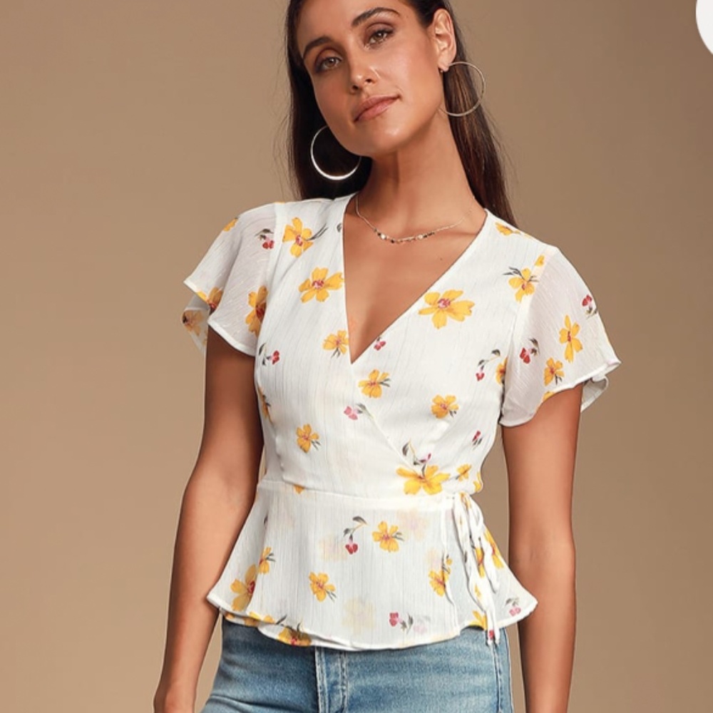 Evie White Floral Print Peplum Wrap Top